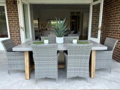 Veltis 7pc Concrete Dining with Wicker Chairs